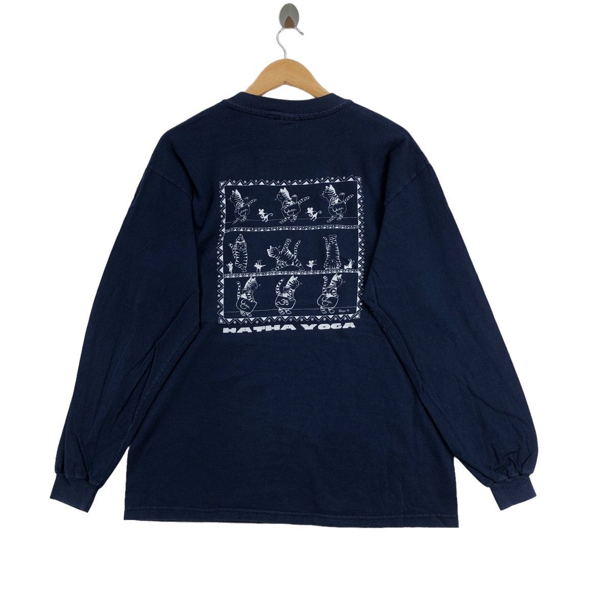 Vintage Vintage 90s HATHA YOGA Art Cat NHayer Long Sleeve T Shirt Size US M / EU 48-50 / 2 - 4 Thumbnail