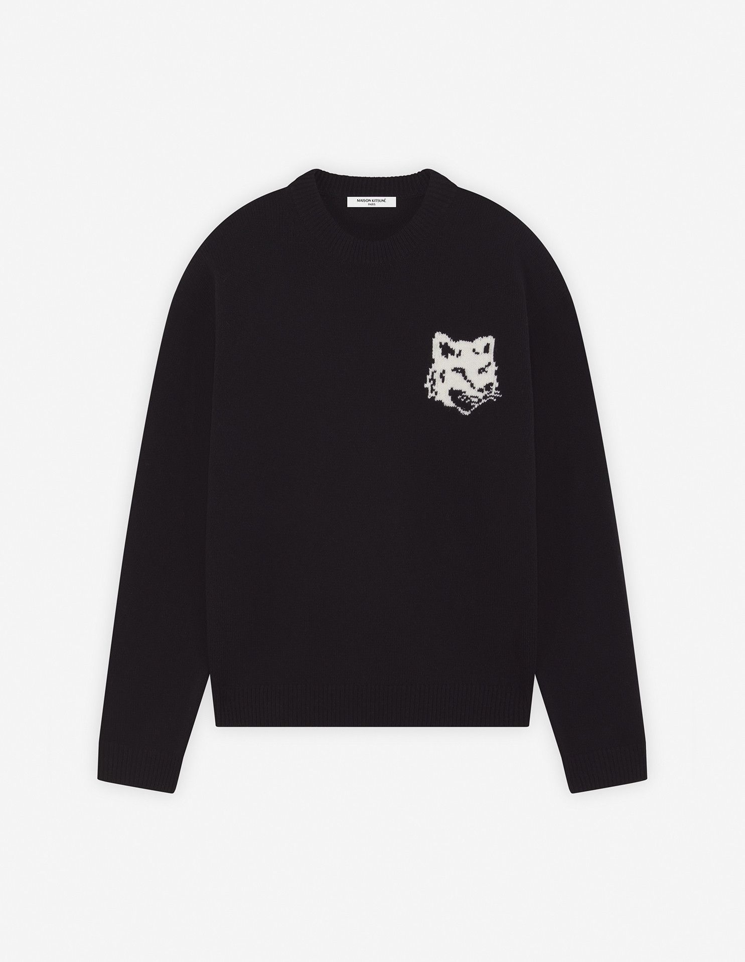 Maison Kitsune o1s22i1n1124 Fox Head Wool Sweater in Black Size US L / EU 52-54 / 3 - 1 Thumbnail