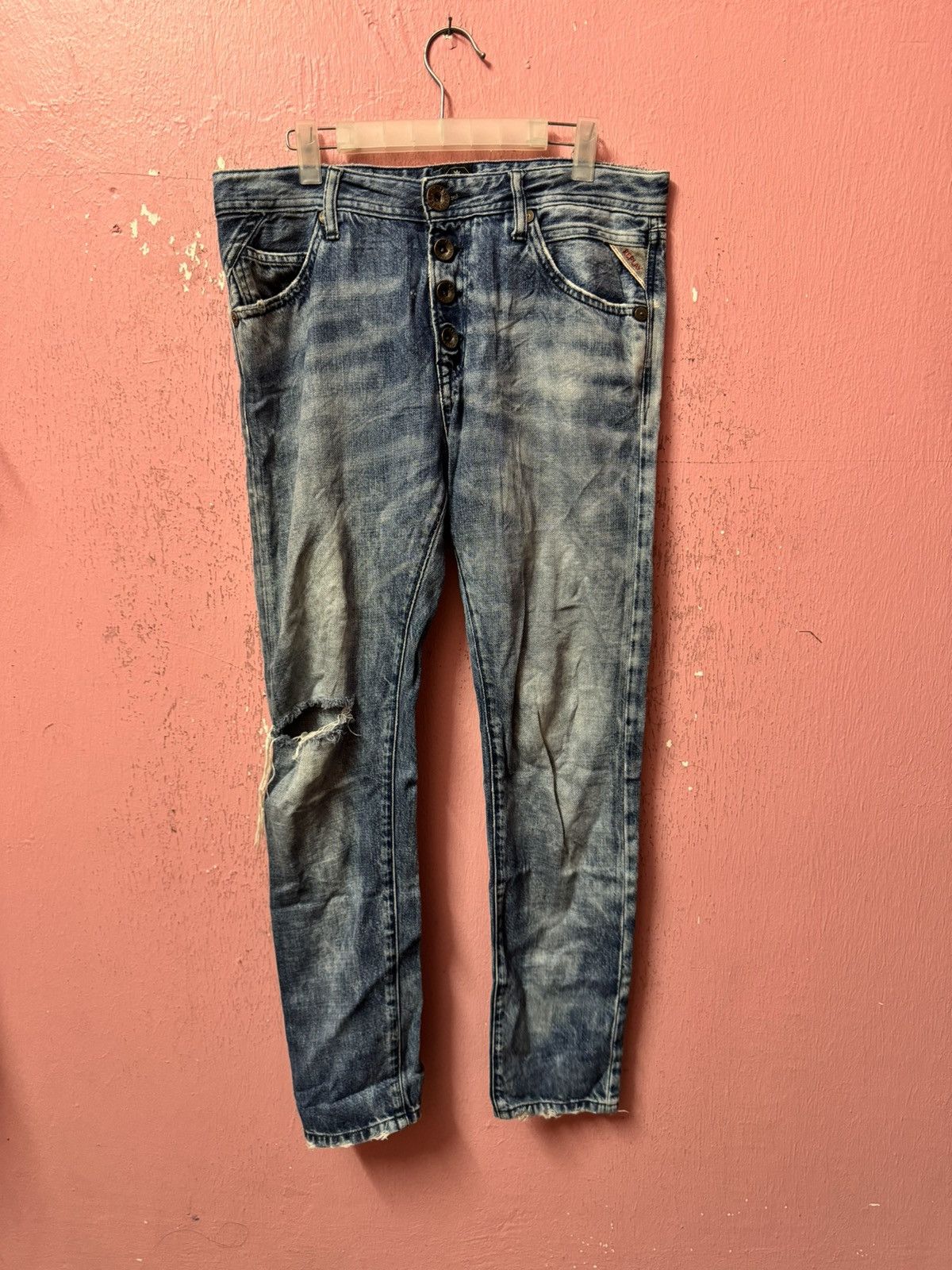 image of Distressed Denim x Replay Distress Jeans in Red, Men's (Size 32)
