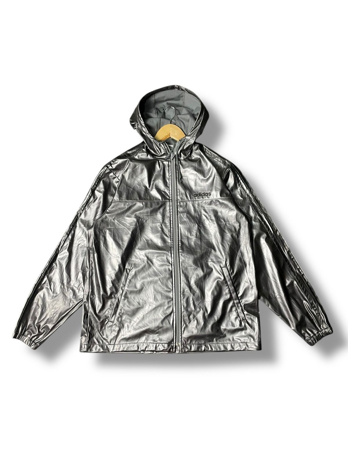 Adidas × Designer × Vintage Adidas Glossy Hooded Jersey Jacket (40) Size US M / EU 48-50 / 2 - 1 Thumbnail