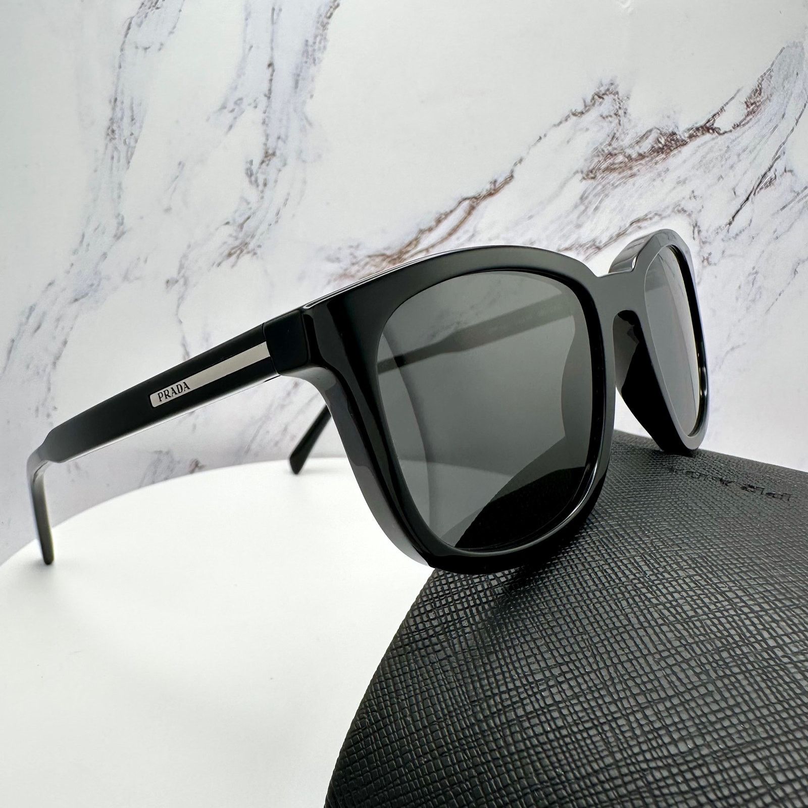 Prada New PRADA Sunglasses Black Acetate Square Silver Metal Size ONE SIZE - 17 Thumbnail