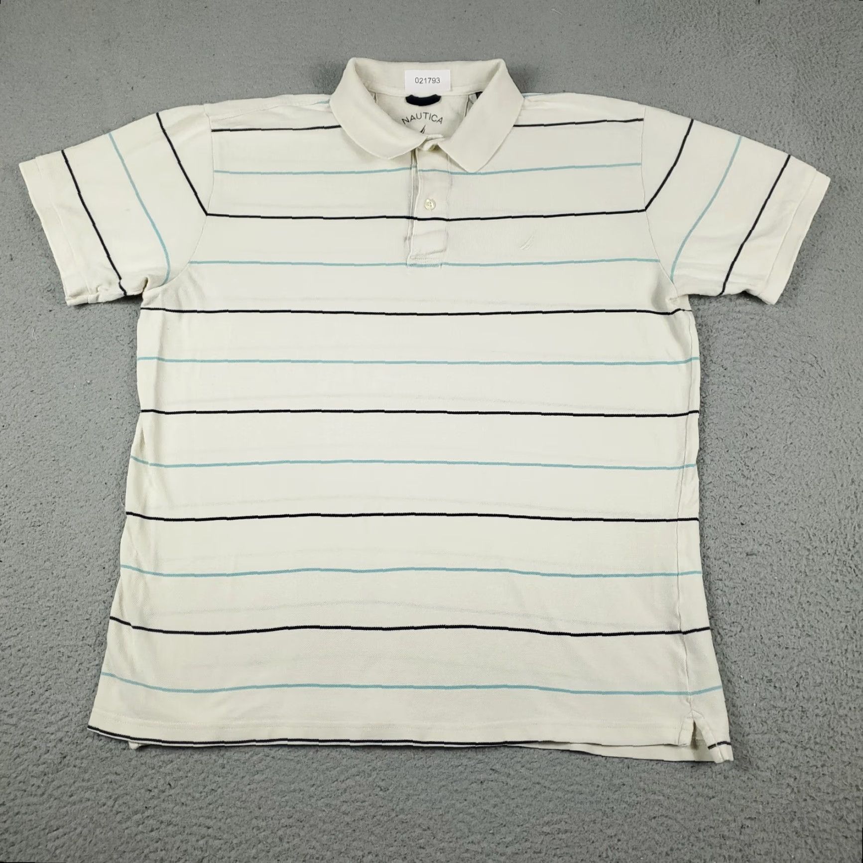 Nautica Nautica Polo Shirt Mens Large Ivory/White Striped Short Sleeve Casual Button-Front Polo Shirt, Regular Fit, Navy/White? Size US L / EU 52-54 / 3 - 3 Thumbnail