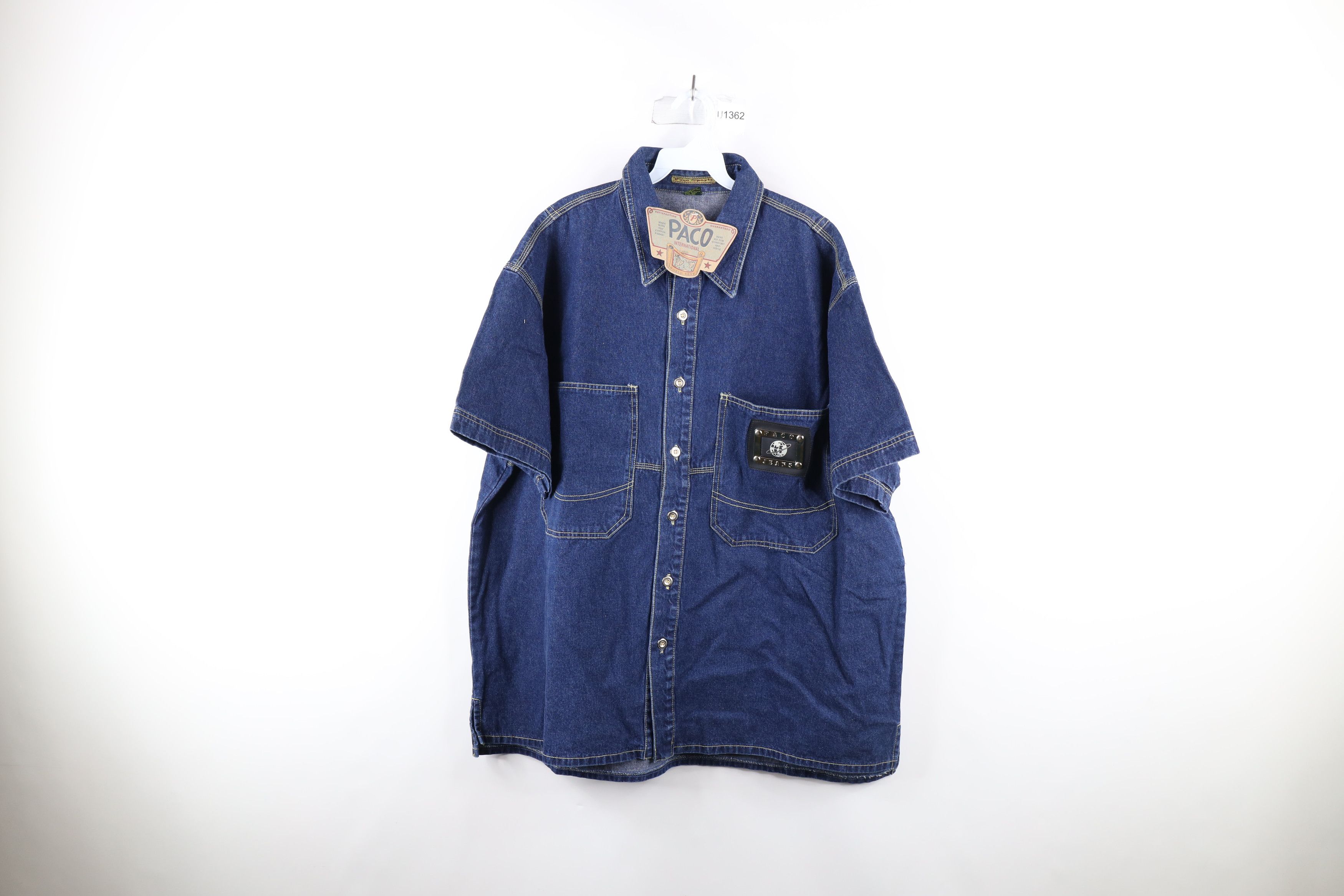 NOS Vintage 90s Paco Jeans Fit Denim Jean Button Shirt Blue