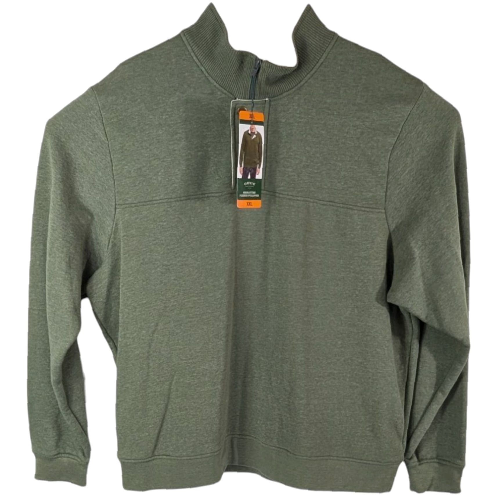 Orvis Signature Pullover Sweater 1/4 Zip Snap Mens 2XL Olive Green Signature Collection Knit Pullover