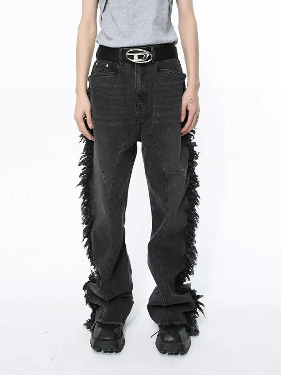 Japanese Brand Retro loose fringed patchwork jeans Size US 32 / EU 48 - 5 Thumbnail