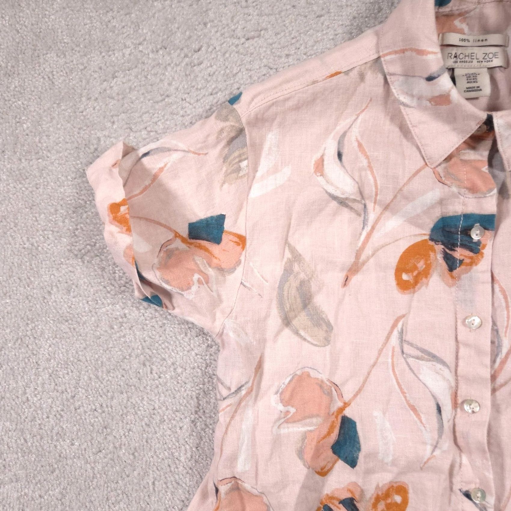 Rachel Zoe Rachel Zoe Dress Womens XS Pink Linen Button Front Floral Shirt Tunic Print Size XS / US 0-2 / IT 36-38 - 4 Thumbnail