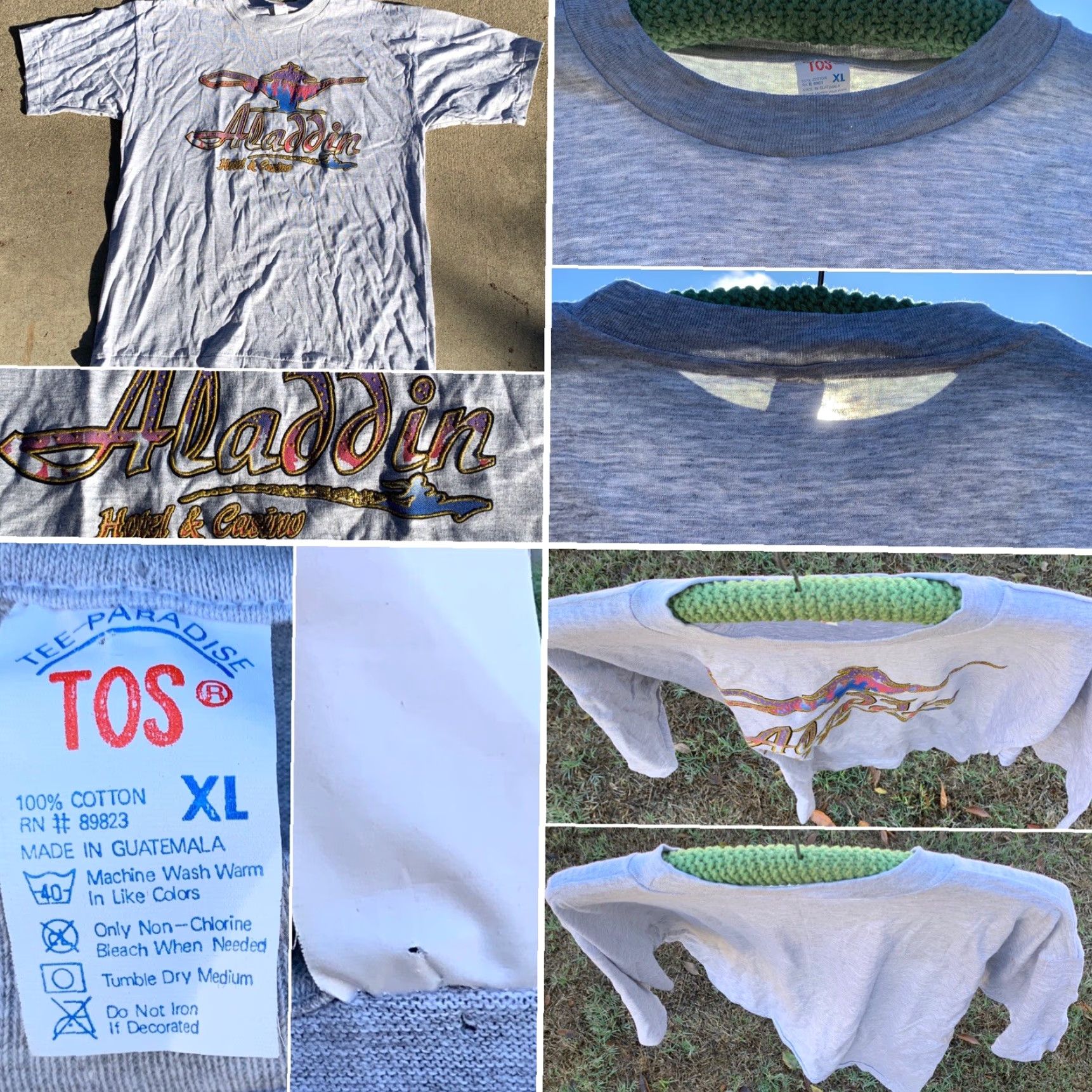 Paradise VINTAGE Tee-Paradise TOS Aladdin Hotel & Casino T-Shirt Single Stitch XL Gray Cotton Men Short Sleeve Crew Neck Graphic 90s souvenir Size US XL / EU 56 / 4 - 6 Thumbnail