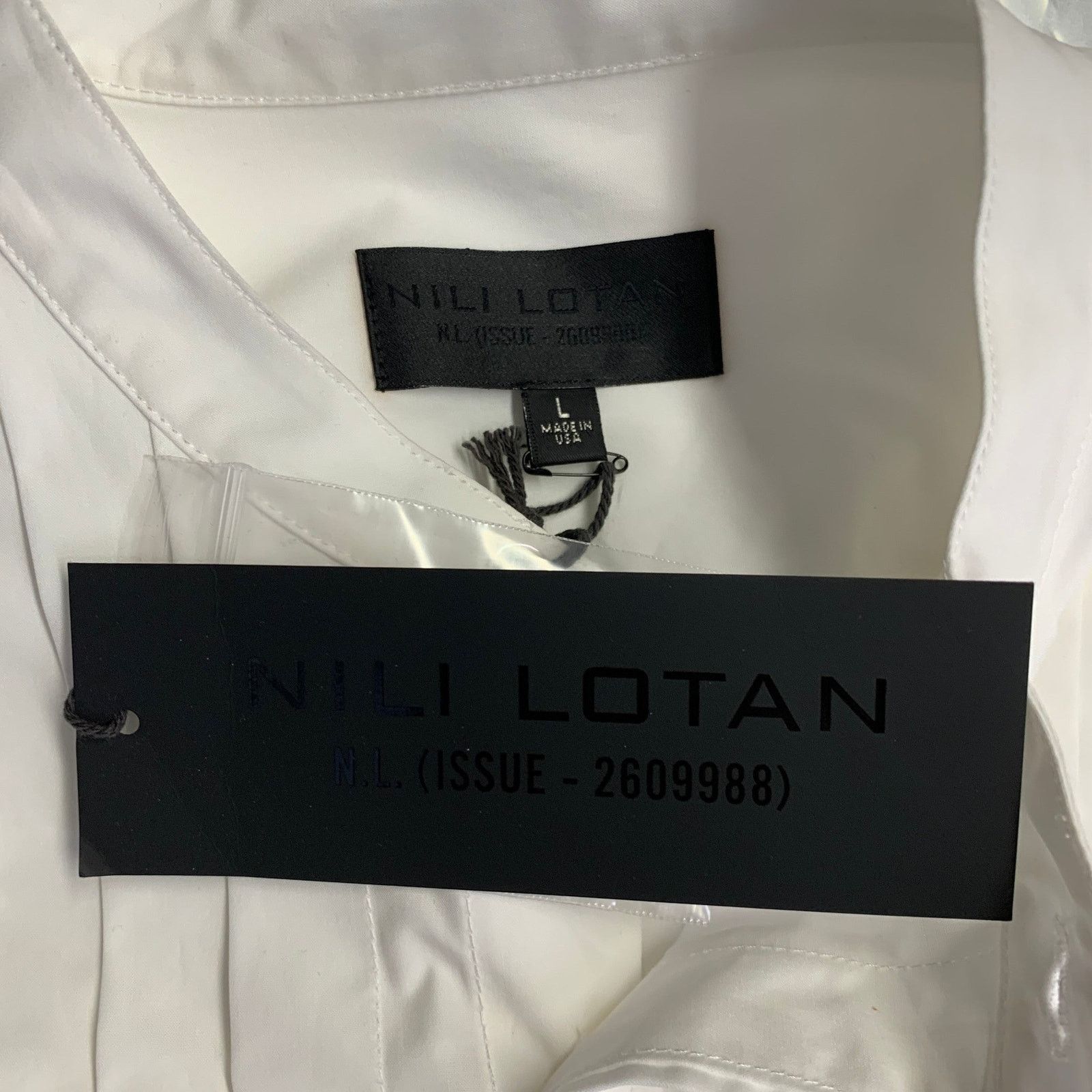 Nili Lotan NILI LOTAN White Pleated Collarless Tuxedo Long Sleeve Shirt Size 48R - 6 Thumbnail