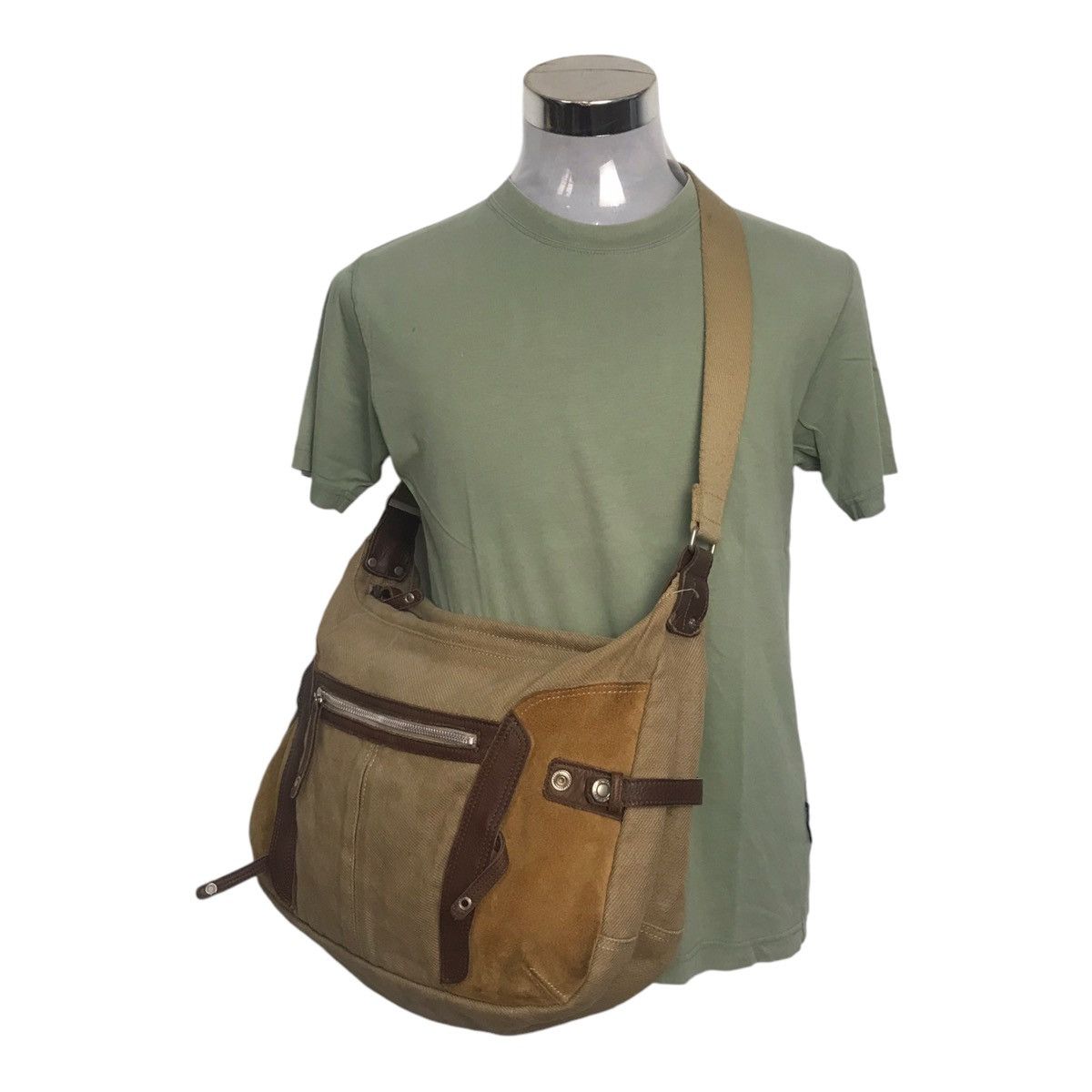Japanese Brand × MasterPiece MasterPiece Half Leather Canvas Sling/Cross Body Bag Size ONE SIZE - 2 Thumbnail