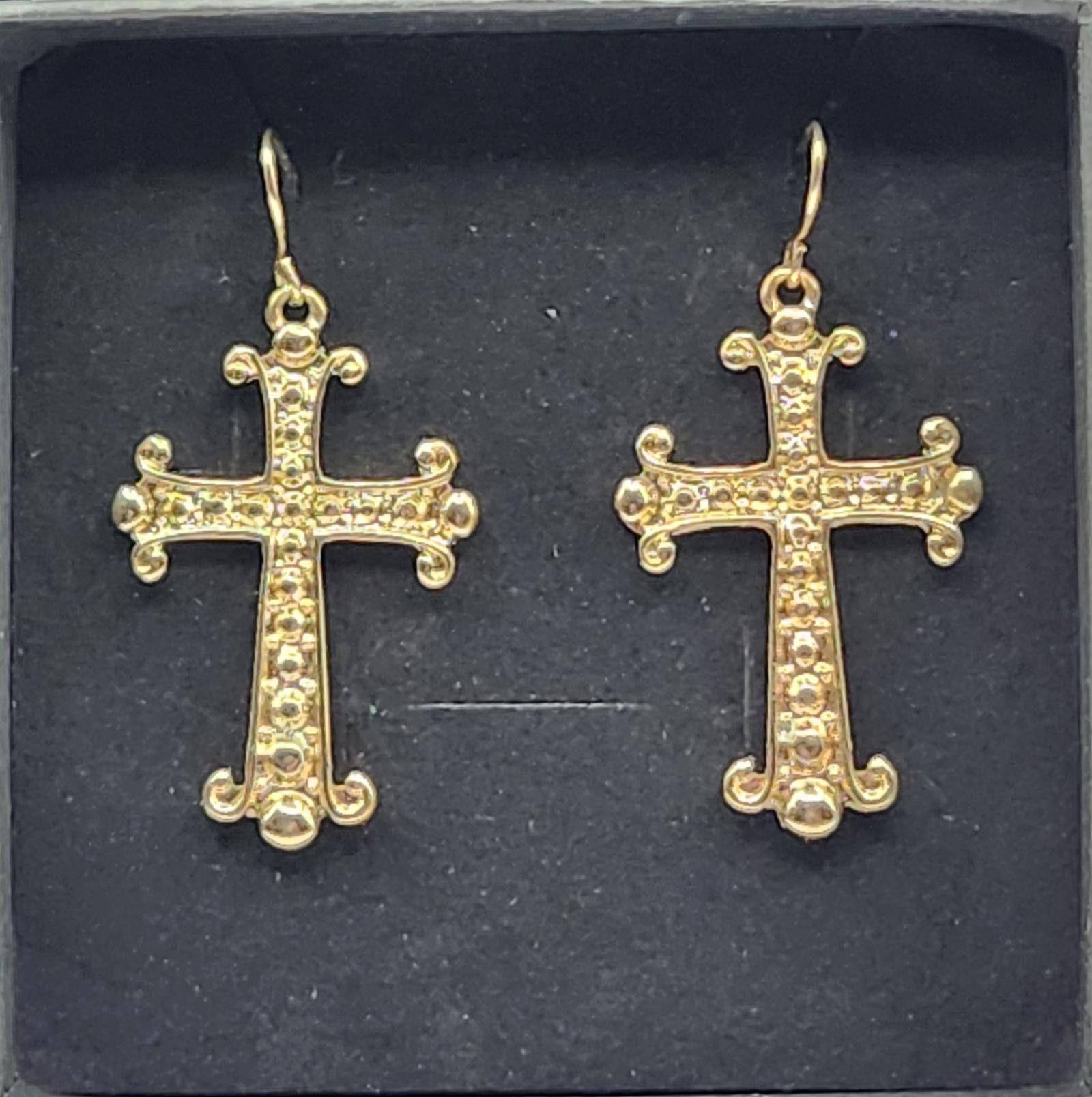 Designer NWT Gold Tone Cross Dangle Earrings by Raphael Size ONE SIZE - 3 Thumbnail