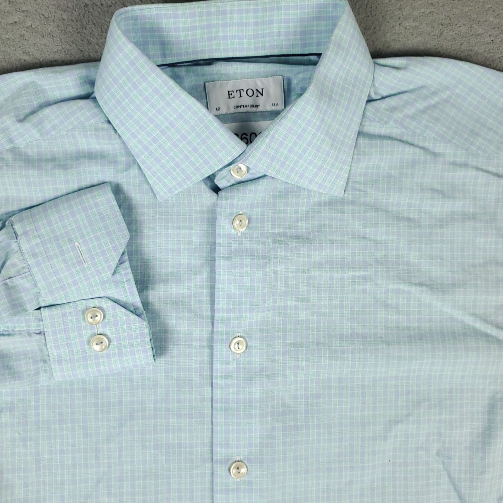 Eton Eton Shirt Mens Size 16.5 Blue Plaid Dress Shirt Button Up Long Sleeve Contemporary Size 46R - 2 Thumbnail