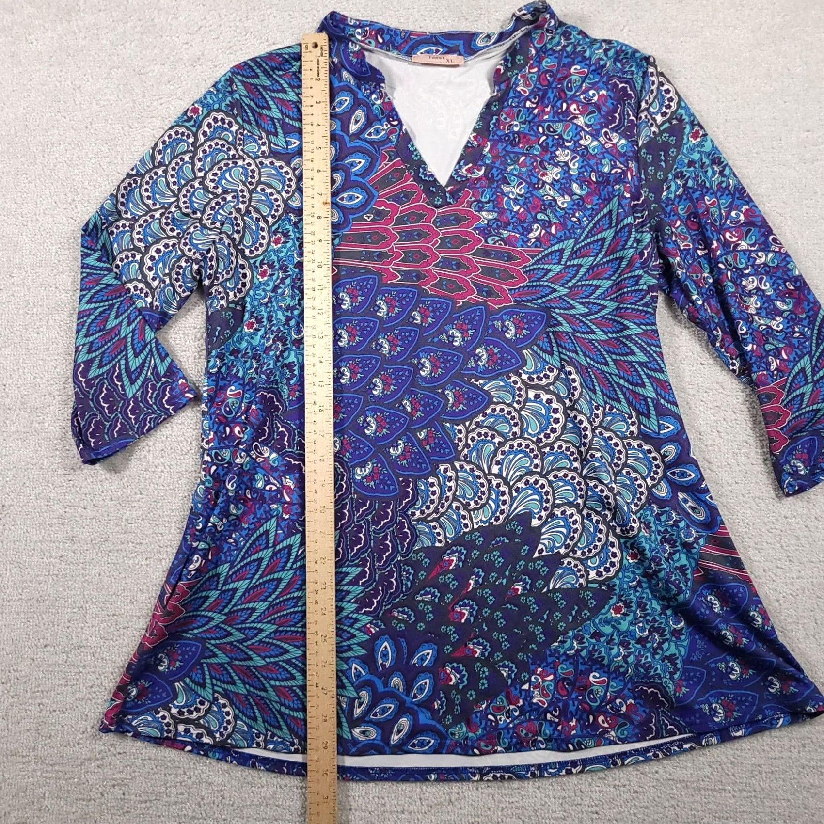 Vintage Tanst Lightweight Tunic Shirt Women's XL Blue Paisley Print V-Neck 3/4 Sleeve Size XL / US 12-14 / IT 48-50 - 7 Thumbnail