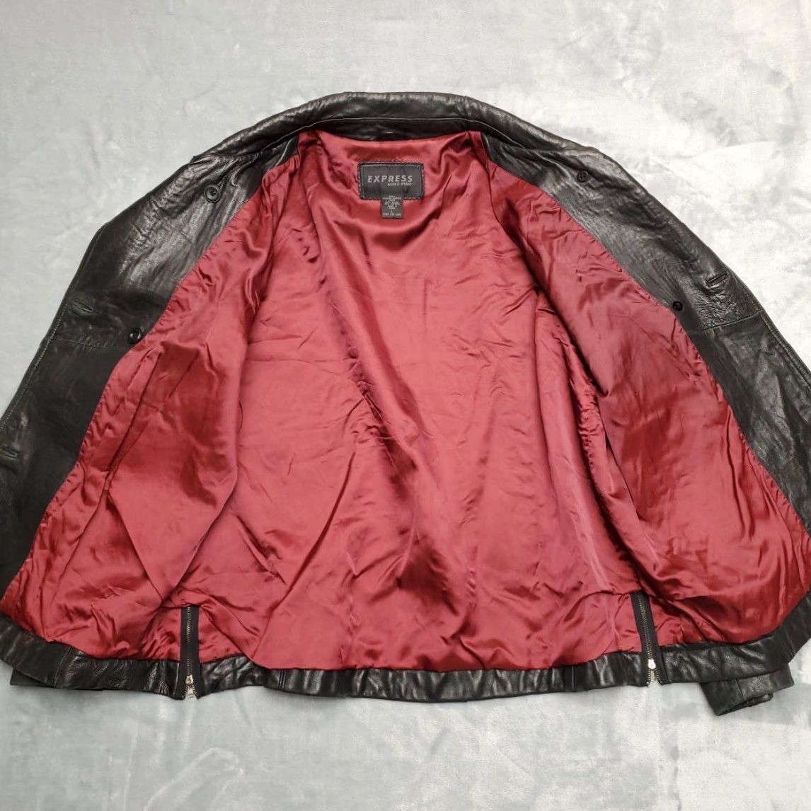 Express VINTAGE Express World Brand Leather Jacket Womens L Black Motorcycle Style Pocket All Seasons Size L / US 10 / IT 46 - 6 Thumbnail