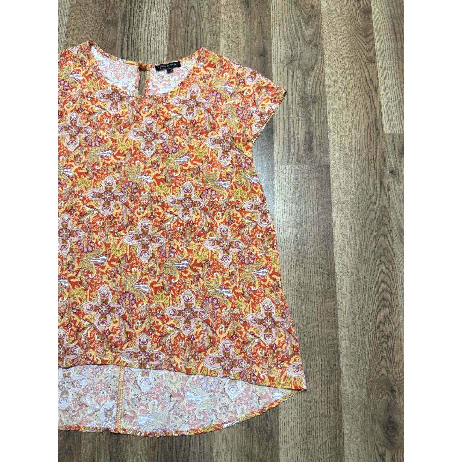 Annex Anne Carson Blouse Women's M Orange Floral Paisley Modern Casual Shirt Womens Size M / US 6-8 / IT 42-44 - 4 Thumbnail