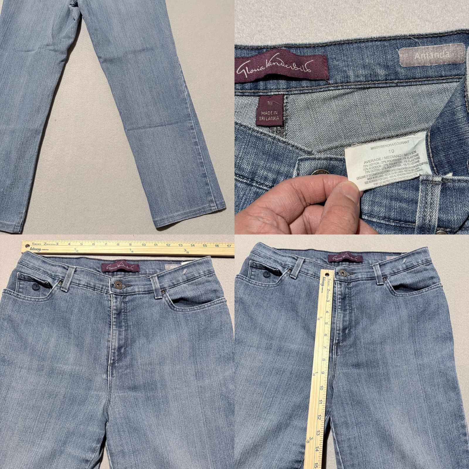 Gloria Vanderbilt Gloria Vanderbilt Amanda Jeans Womens Blue Denim Stretch High Rise Straight - 10 Size 32" / US 10 / IT 46 - 8 Thumbnail