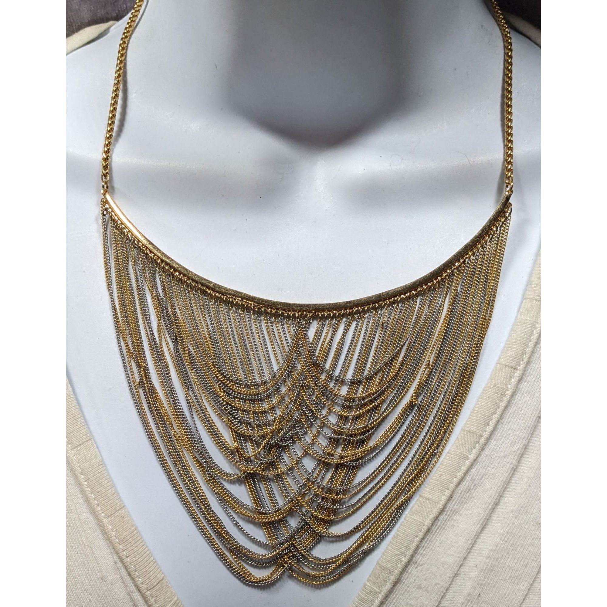 Bcbgmaxazria BCBGMAXAZRIA Draped Gold & Silver Tone Chain Bib Statement N Size ONE SIZE - 4 Thumbnail