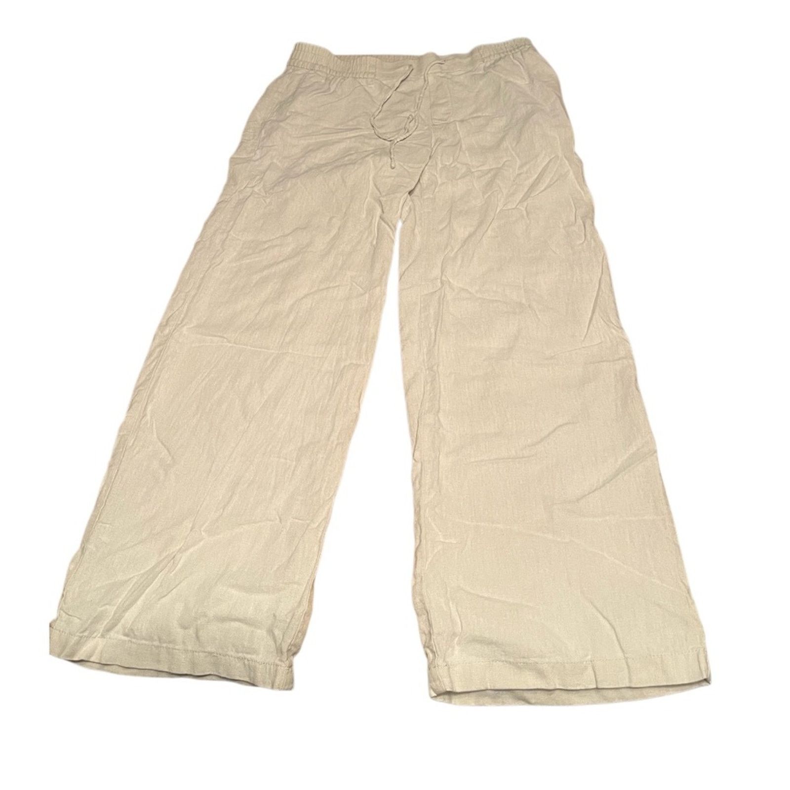 The Unbranded Brand Chic Cream Wide Leg Elastic Waist Women's Pants, size Medium Size 32" / US 10 / IT 46 - 1 Thumbnail