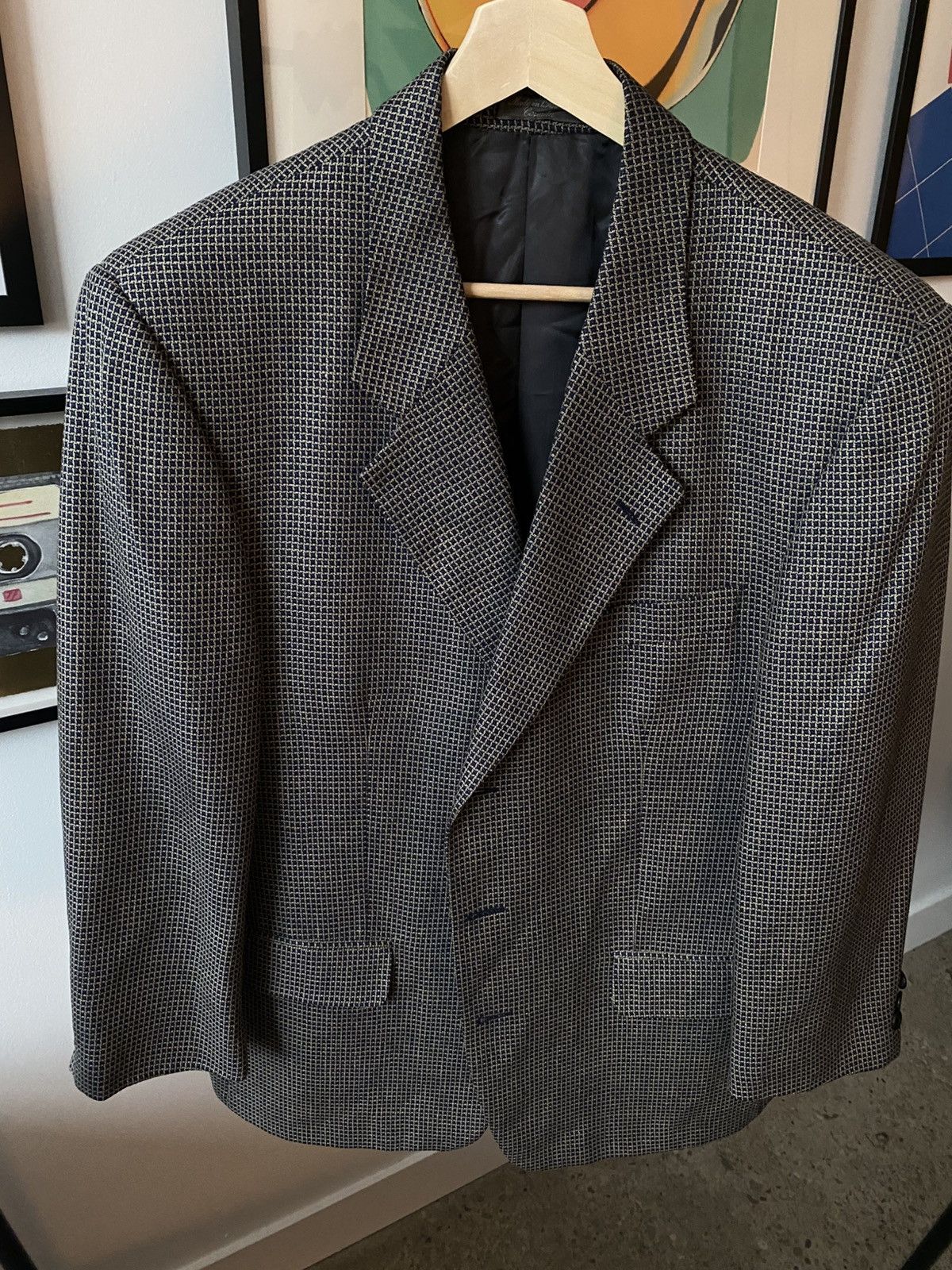 Holt Renfrew Holt Renfrew 100% Silk VTG Blazer Suit Jacket Blue/Tan 42R Size 42R - 4 Thumbnail