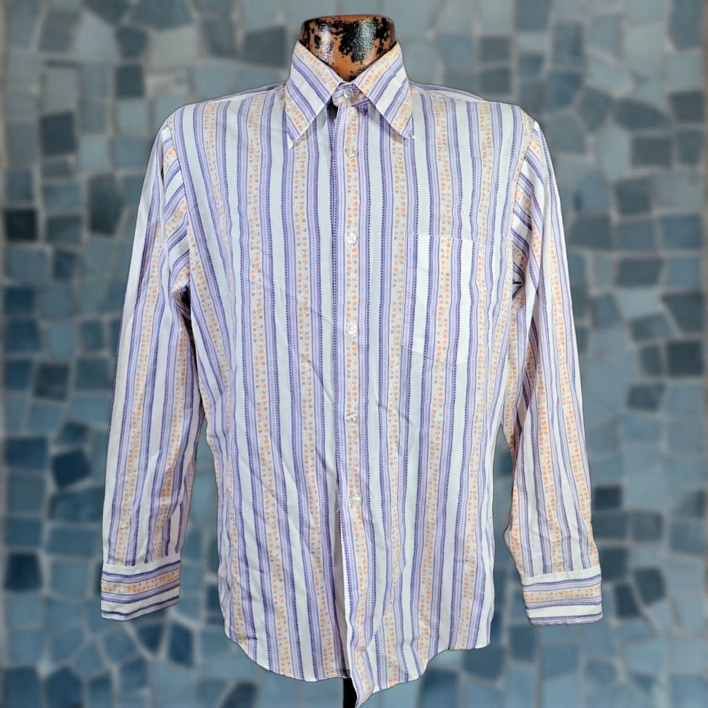 MCM VINTAGE Vintage 60's Shirt Mens M Big Disco Collar MCM Abstract Stripe Boogie Nights Size US M / EU 48-50 / 2 - 1 Thumbnail