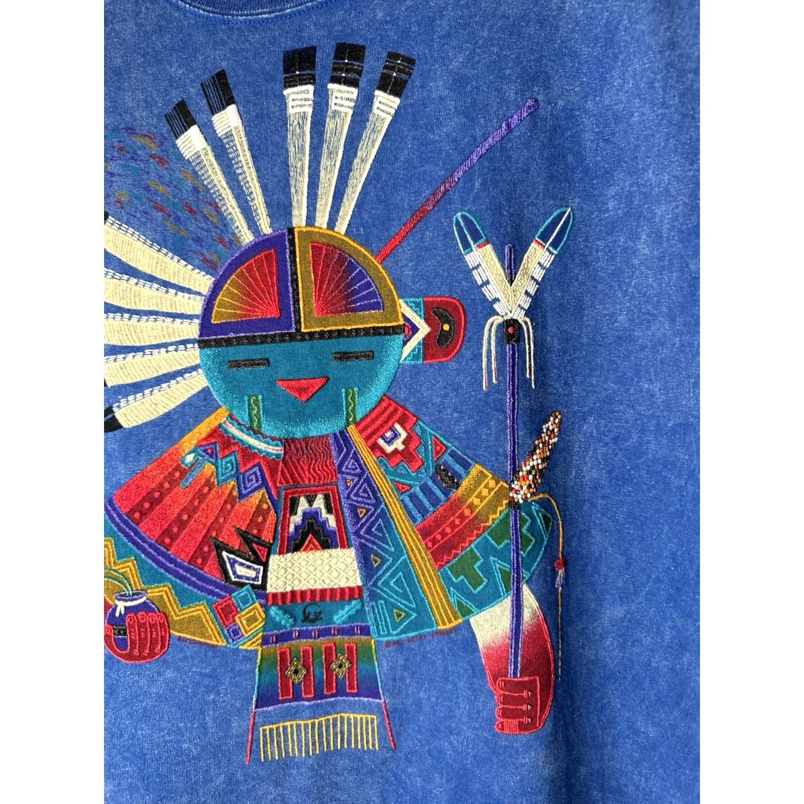 Gildan VINTAGE Y2K Southwestern Kokopelli Native Art T Shirt Acid Wash Blue L Mens Size US L / EU 52-54 / 3 - 3 Thumbnail