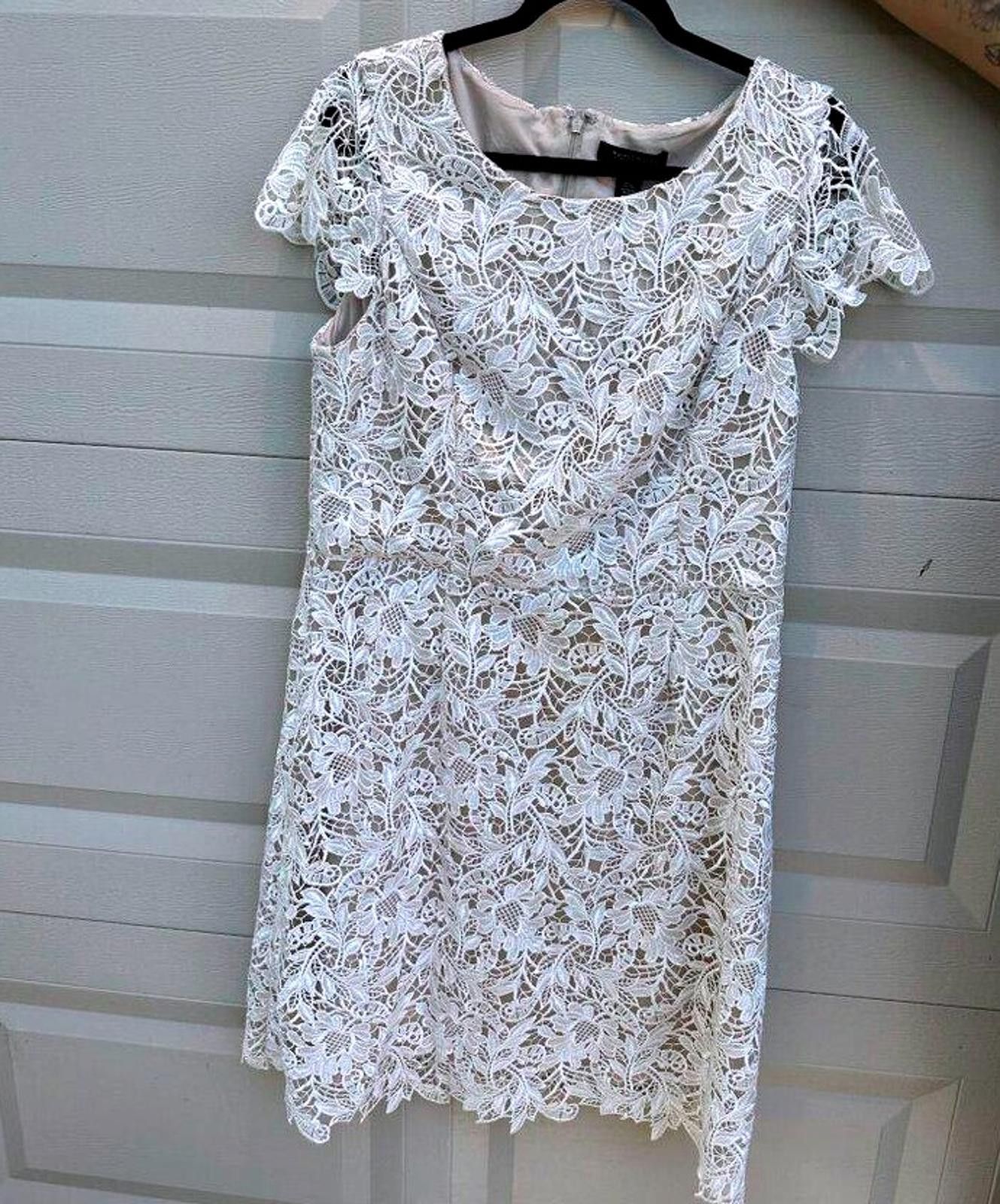 Designer White House Black Market Beige Lace Floral Dress Size 16 Size XXL / US 16-18 / IT 52-54 - 2 Thumbnail