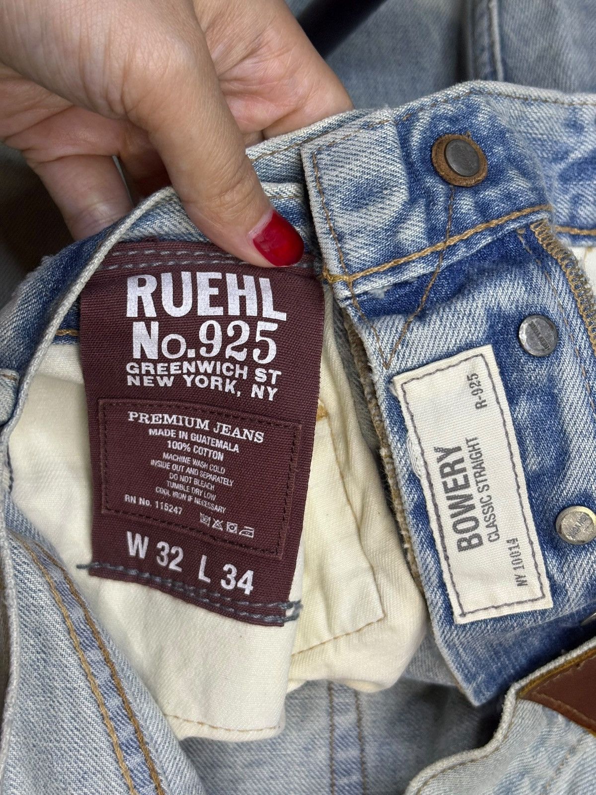 Ruehl No. 925 Vintage Ruehl Button Fly Bleached Distress Loose Baggy Jeans Size US 35 - 9 Thumbnail