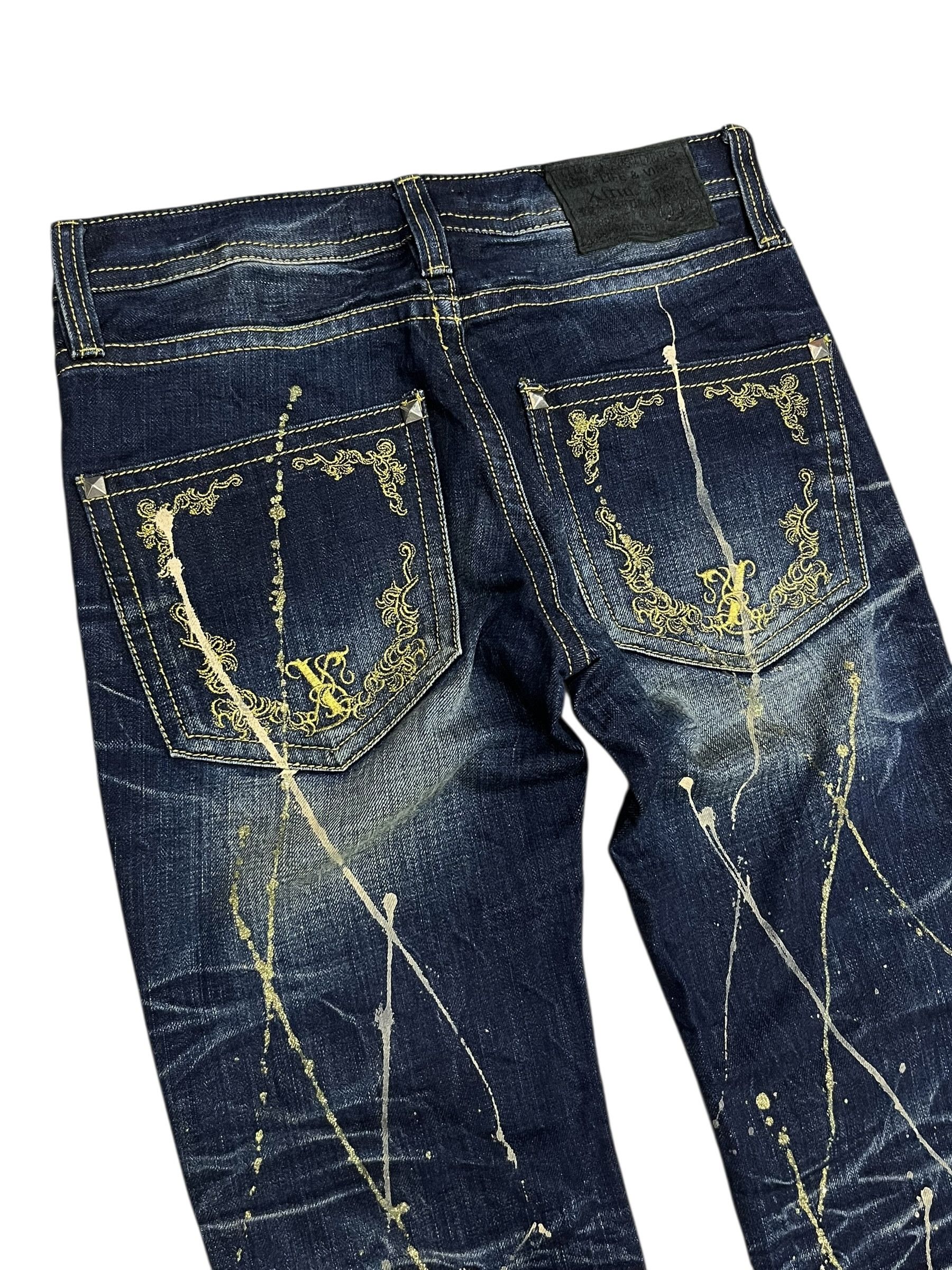 Japanese Brand 🔥RARE XFRM Gold Splatter Studded Flare Rockstar Denim Size US 27 - 8 Thumbnail