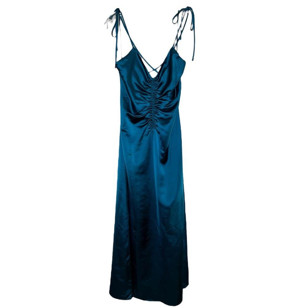 Designer Jason Wu l NWT Teal Satin Midi Dress Small Size S / US 4 / IT 40 - 1 Thumbnail