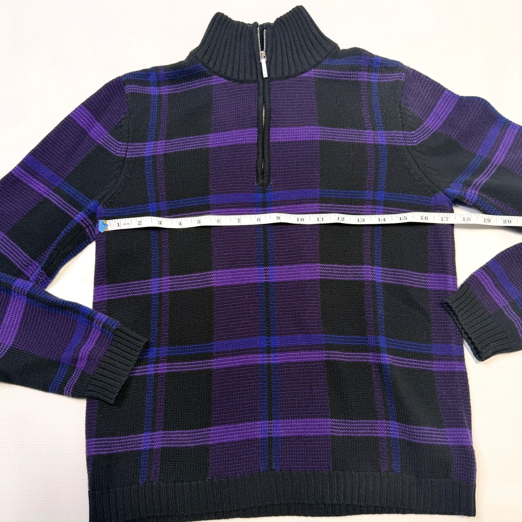 Ralph Lauren VINTAGE Lauren Ralph Lauren Sweater Womens Medium Purple Plaid 90s Half Zip Mock Neck Zipper Pullover Size M / US 6-8 / IT 42-44 - 6 Thumbnail