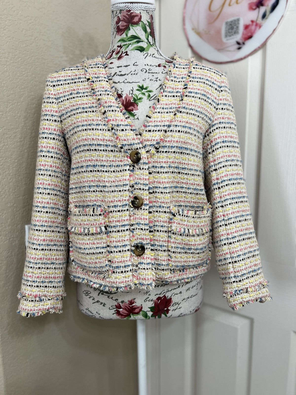 Ann Taylor Ann Taylor Multi-Color Tweed Button-Front Blazer Size M / US 6-8 / IT 42-44 - 1 Thumbnail