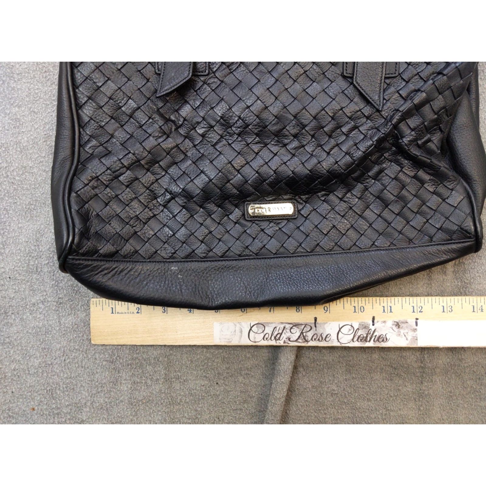 Cole Haan Cole Haan Tote Bag Womens Medium Black Leather Woven Basket Weave Shoulder Purse Size ONE SIZE - 3 Thumbnail