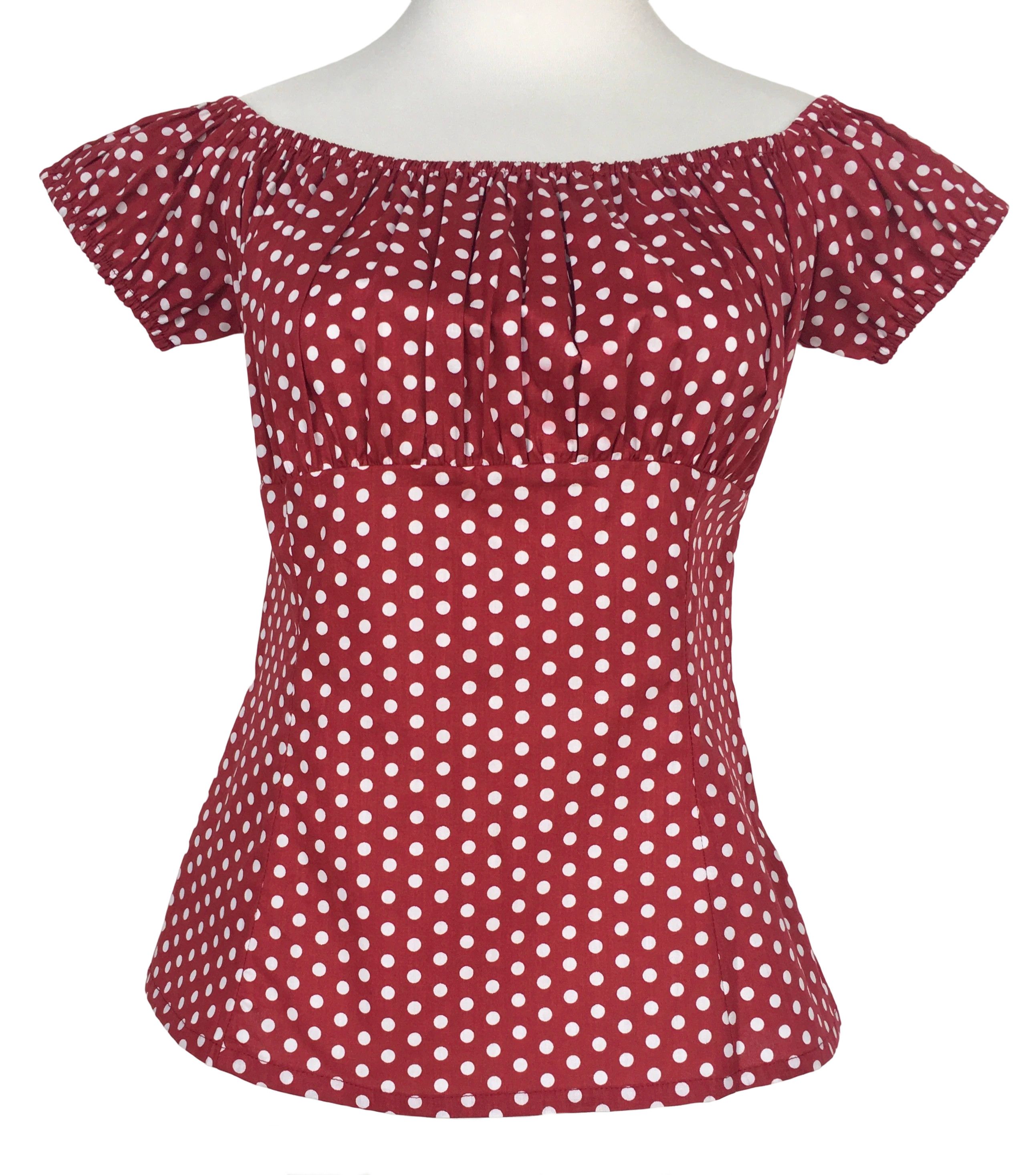 Other Vintage Polka Dots Blouses Cotton Tops Women (maroon white) Size 3XL / US 20-22 - 1 Thumbnail