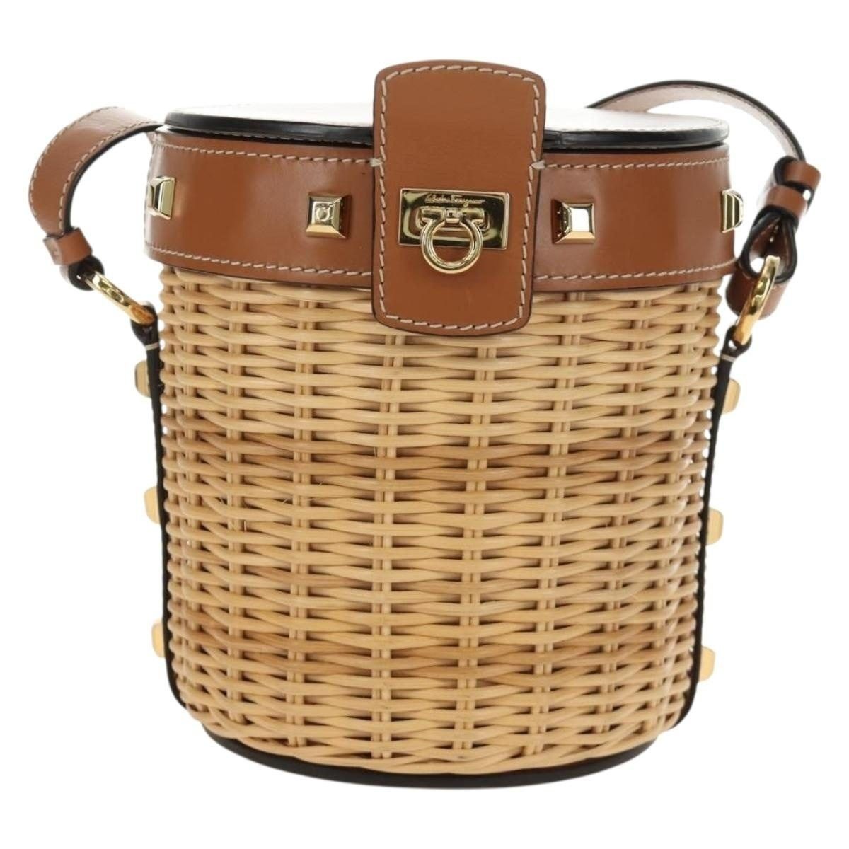 Salvatore Ferragamo Salvatore Ferragamo Gancini Straw Shoulder Bag Beige Size ONE SIZE - 1 Thumbnail