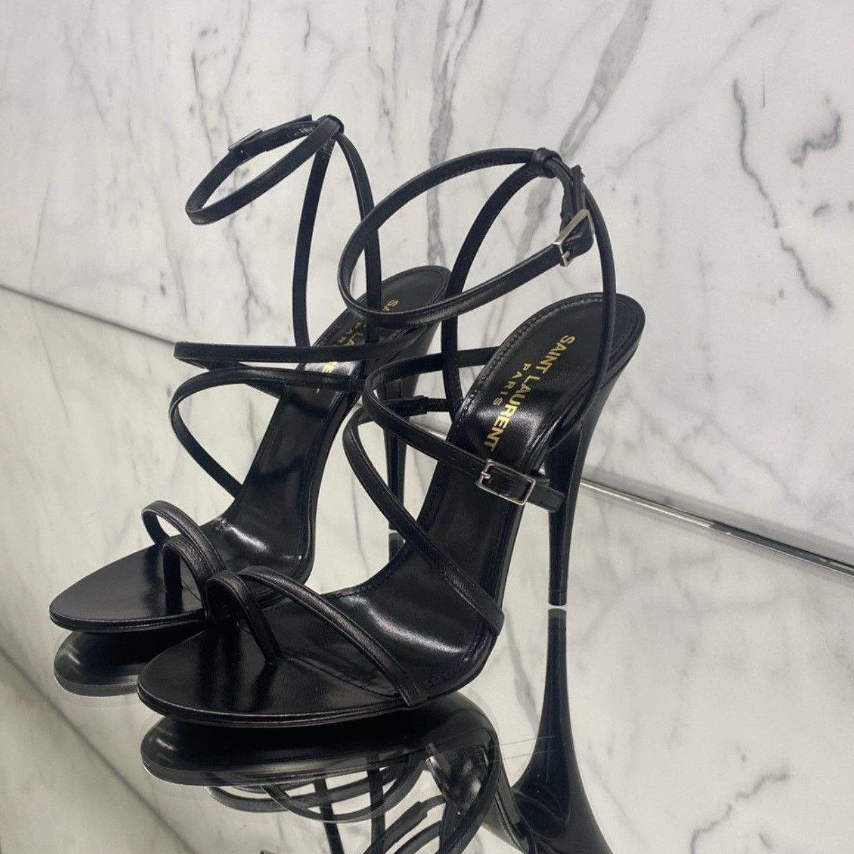image of Saint Laurent Paris Saint Laurent Bellini Sandals 38 Worn Once in Black, Women's (Size 7)