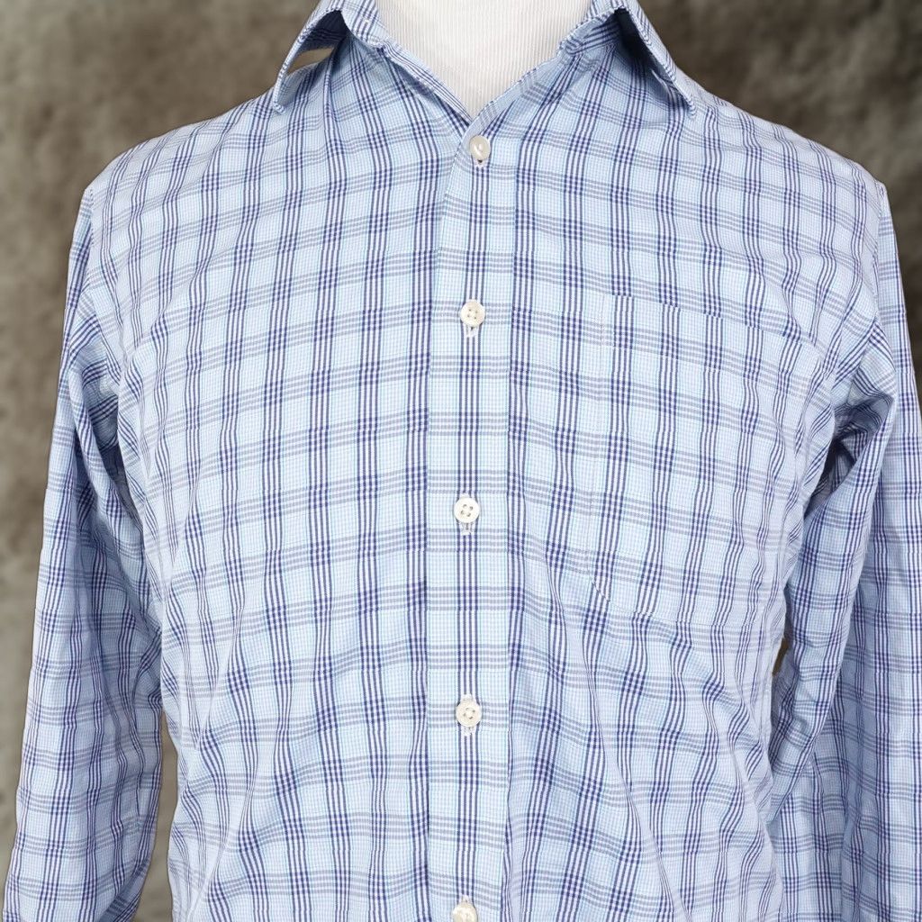 Vintage KIRKLAND SIGNATURE Dress Shirt Men 15 32 Blue Plaid Non-Iron Long  Sleeve Button-Up | Grailed