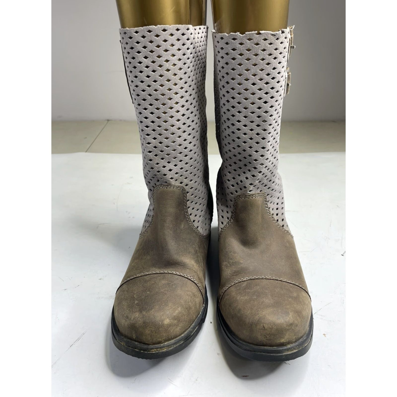 SOREL Sorel Major Pull On Boot Womens 7 Gray Leather Mid-Calf Buckle Laser Cut Perforated Casual Travel Size US 7 / IT 37 - 3 Thumbnail