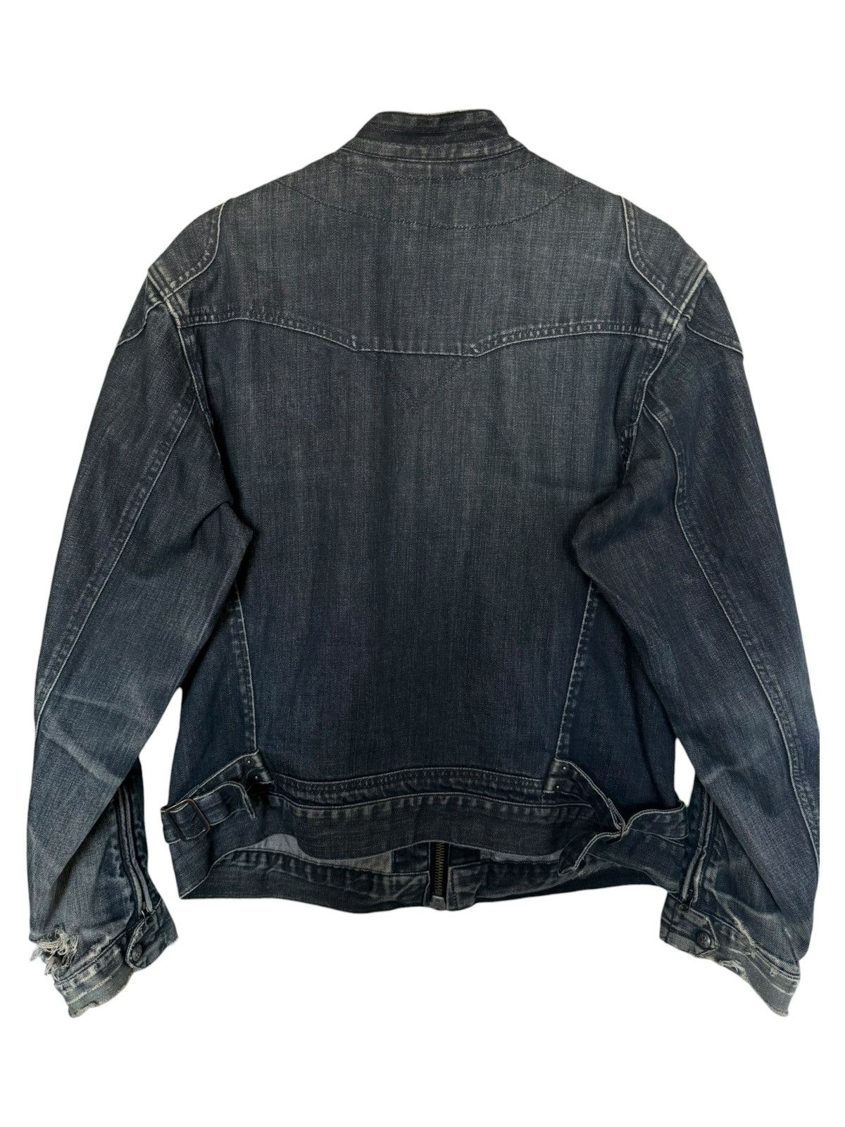 Levi's Levi’s Navy Washed Distressed Double Zip Biker Denim Jacket Size US XL / EU 56 / 4 - 7 Thumbnail