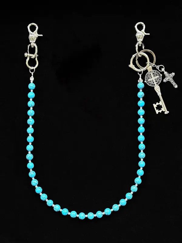 Jewelry Blue cracked stone round beads Wallet Chain Size ONE SIZE - 8 Thumbnail