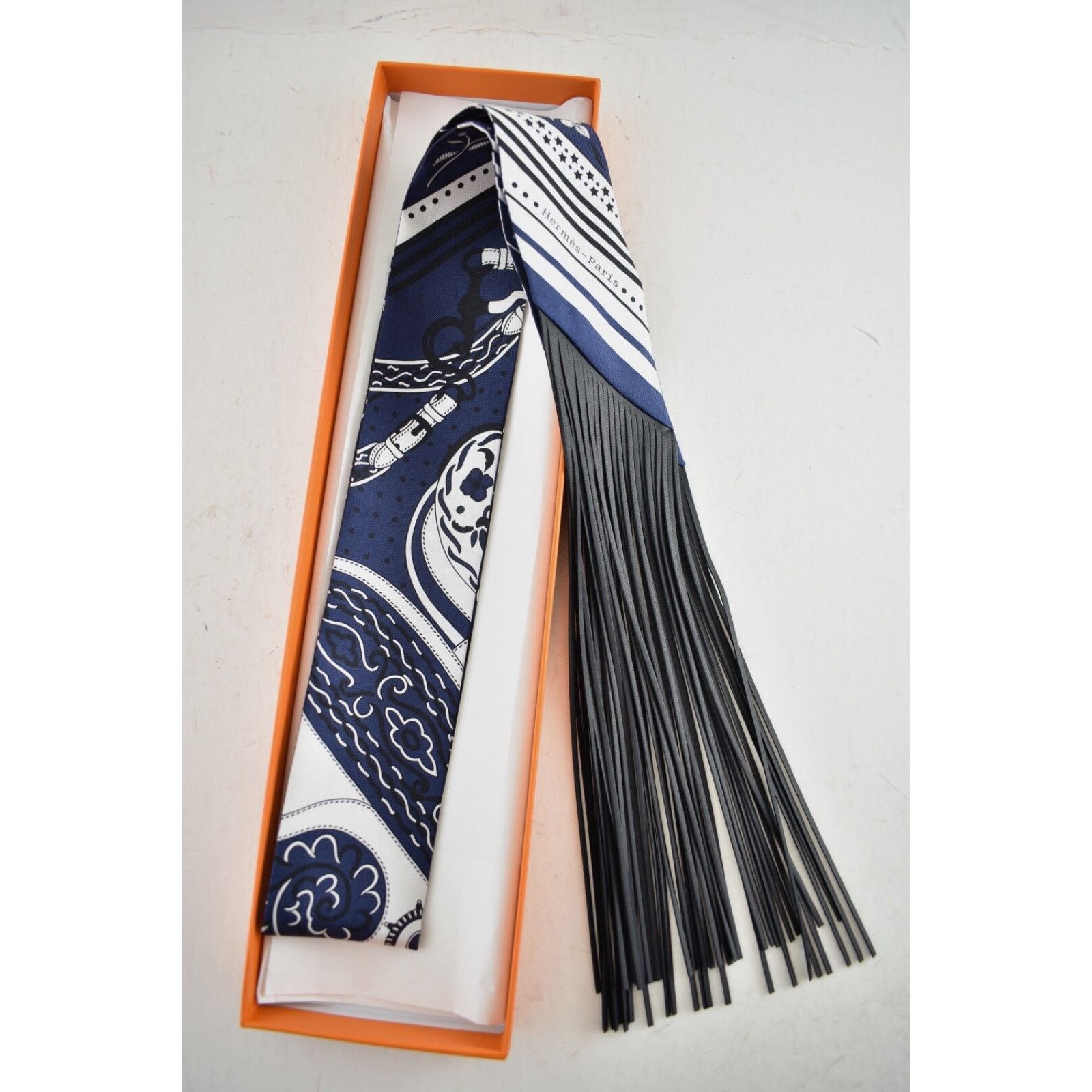 Hermes Hermes Scarf Festival Des Amazones Noir Black Fringe Leather Size ONE SIZE - 3 Thumbnail
