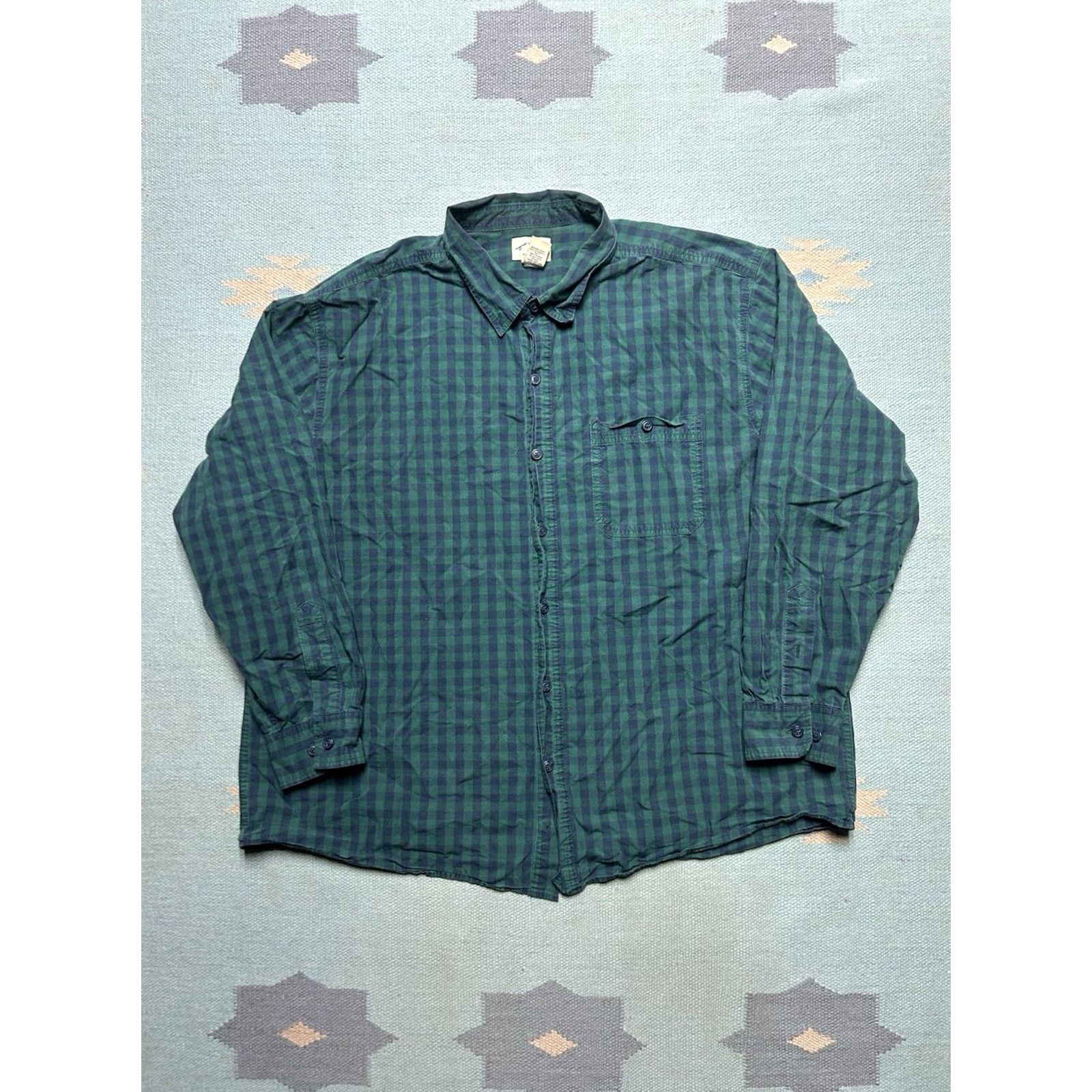 Vintage Blue mountain Long Sleeve Button Shirt Plaid Cotton Lightweight 2XL Mens Blue Green Size US XXL / EU 58 / 5 - 2 Thumbnail