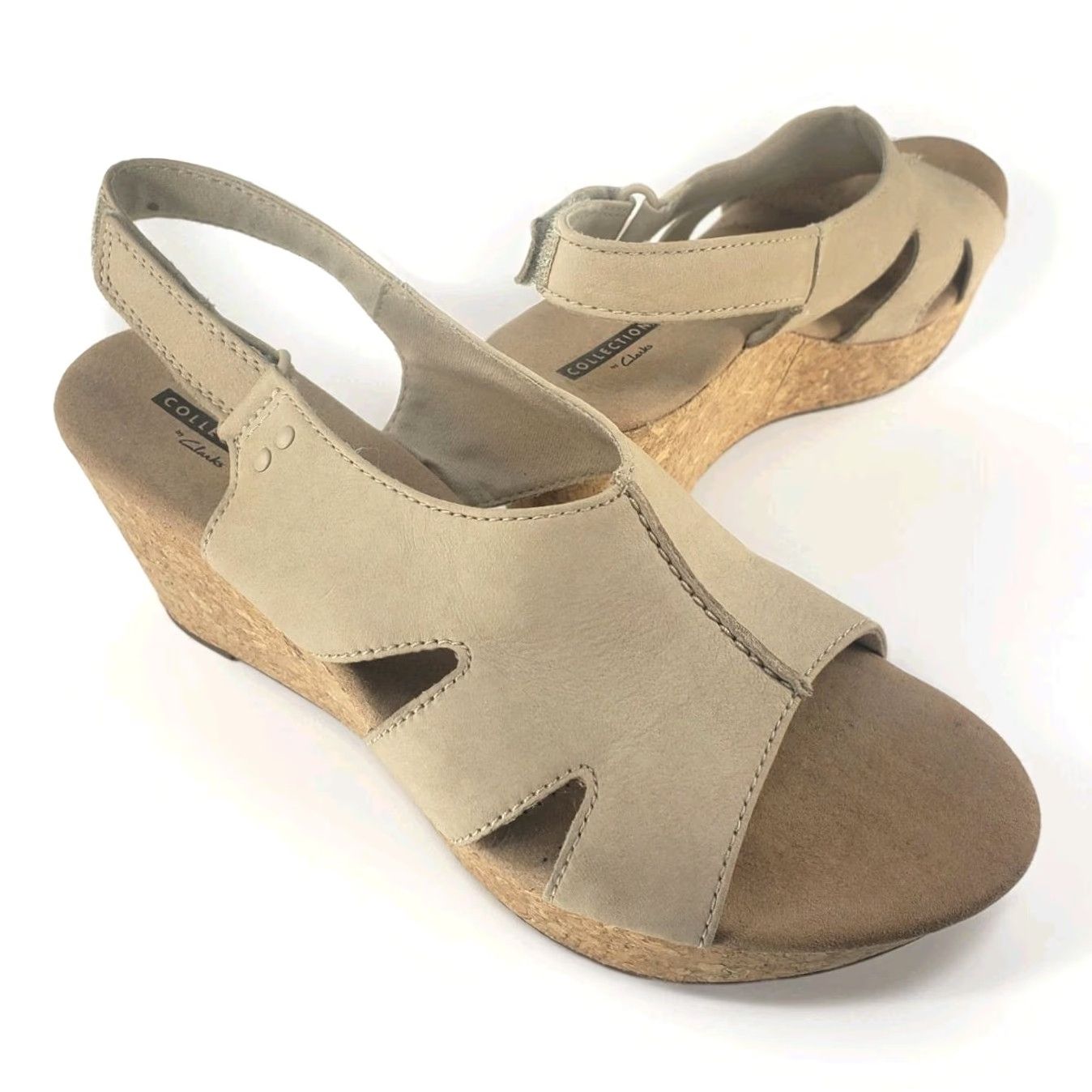 Clarks Clarks Annadel Eirwyn Cork Wedge Platform Sandal Beige Women's Size 8.5 Slingback Hook & Loop Cushioned Leather Size US 6 / IT 36 - 2 Thumbnail