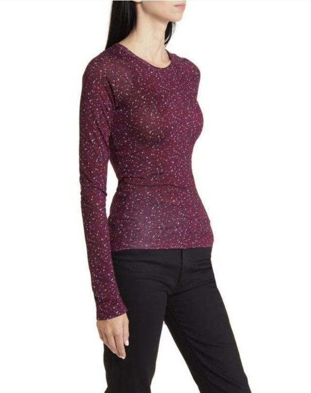 Rag & Bone Rag & Bone Red Shaw Houndstooth Cotton Top Burgundy ( L ) Size L / US 10 / IT 46 - 1 Thumbnail