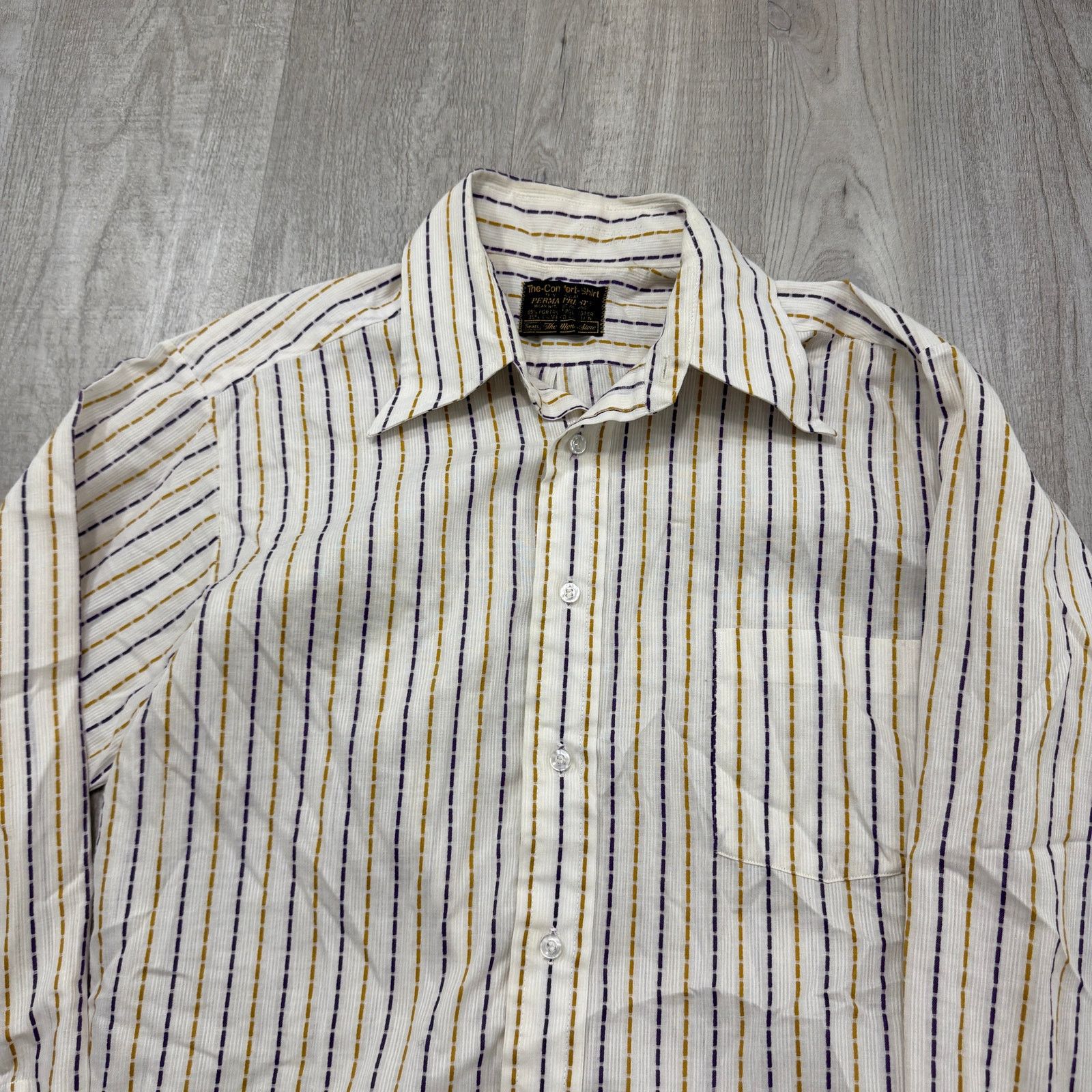 Vintage Vintage Sears The Comfort Shirt Men's XL White Yellow Purple Size US XL / EU 56 / 4 - 2 Thumbnail