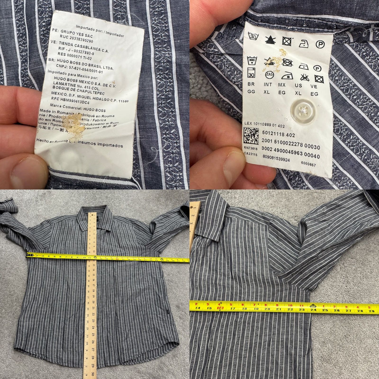 Hugo Boss HUGO BOSS Mens XL Gray Striped Long Sleeve Cotton Button Down Shirt Casual Work Size US XL / EU 56 / 4 - 8 Thumbnail