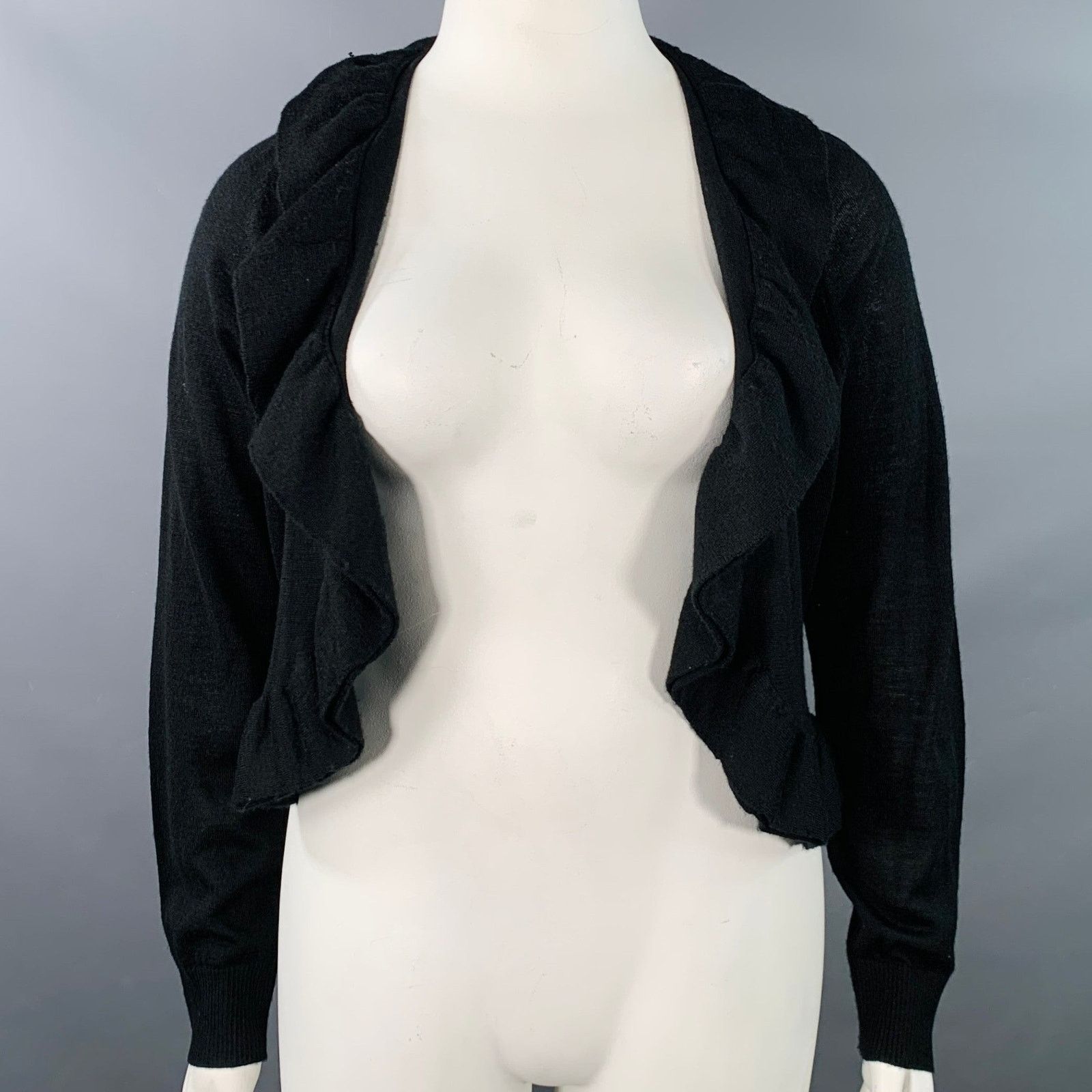 Neiman Marcus Size XL Black Acrylic Wool Ruffled Open Front Cardigan Size XL / US 12-14 / IT 48-50 - 1 Thumbnail