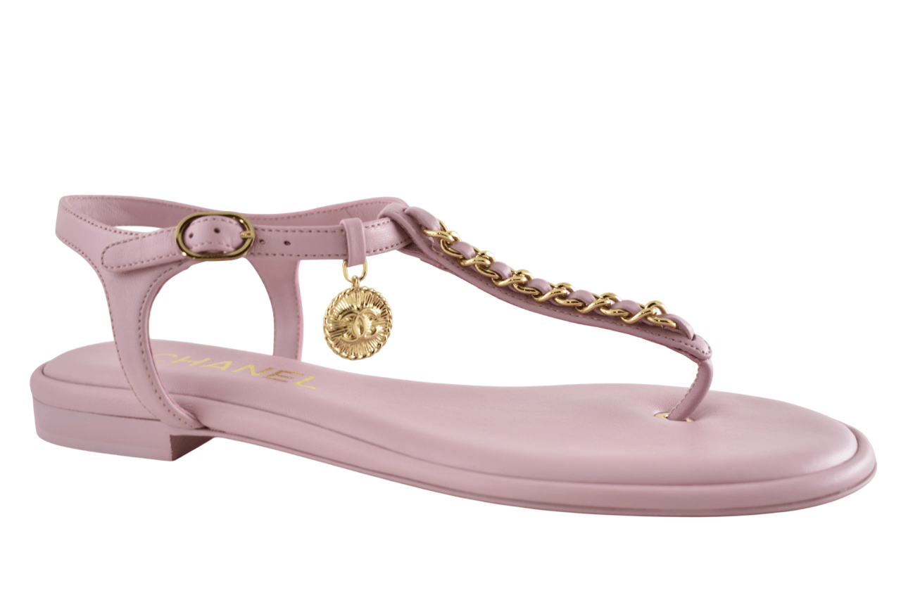 Chanel Chanel 24B Lilac Pink Gold CC Logo Flat Thong Sandal 39.5 Size US 9.5 / IT 39.5 - 1 Thumbnail