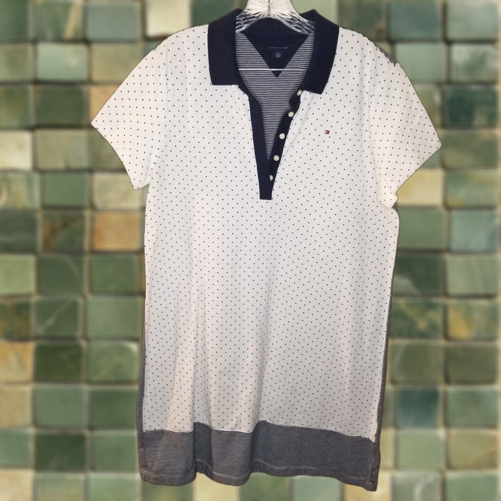 Tommy Hilfiger Tommy Hilfiger Polo Shirt Mens XL White Polka Dot Short Sleeve Extra Long Color White Polo Shirt Length 38 Size US XL / EU 56 / 4 - 1 Thumbnail