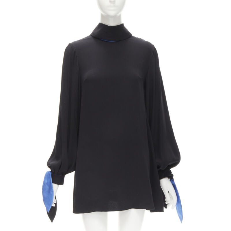 ROKSANDA ROKSANDA 100% silk black blue bow tie cuff tunic dress UK8 S Size S / US 4 / IT 40 - 1 Thumbnail