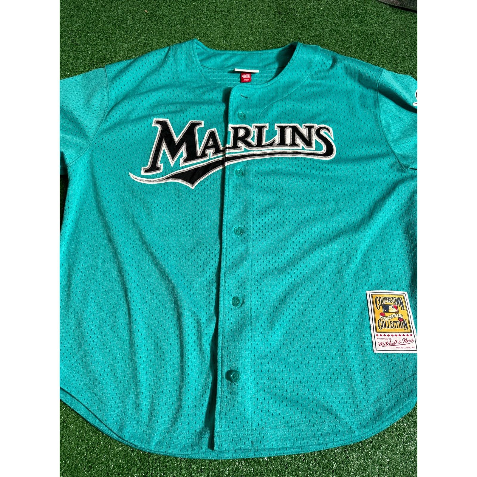 Image of Mitchell Ness Dawson Miami Marlins Mitchell And Ness Jersey XL Mesh Teal in Blue, Men's