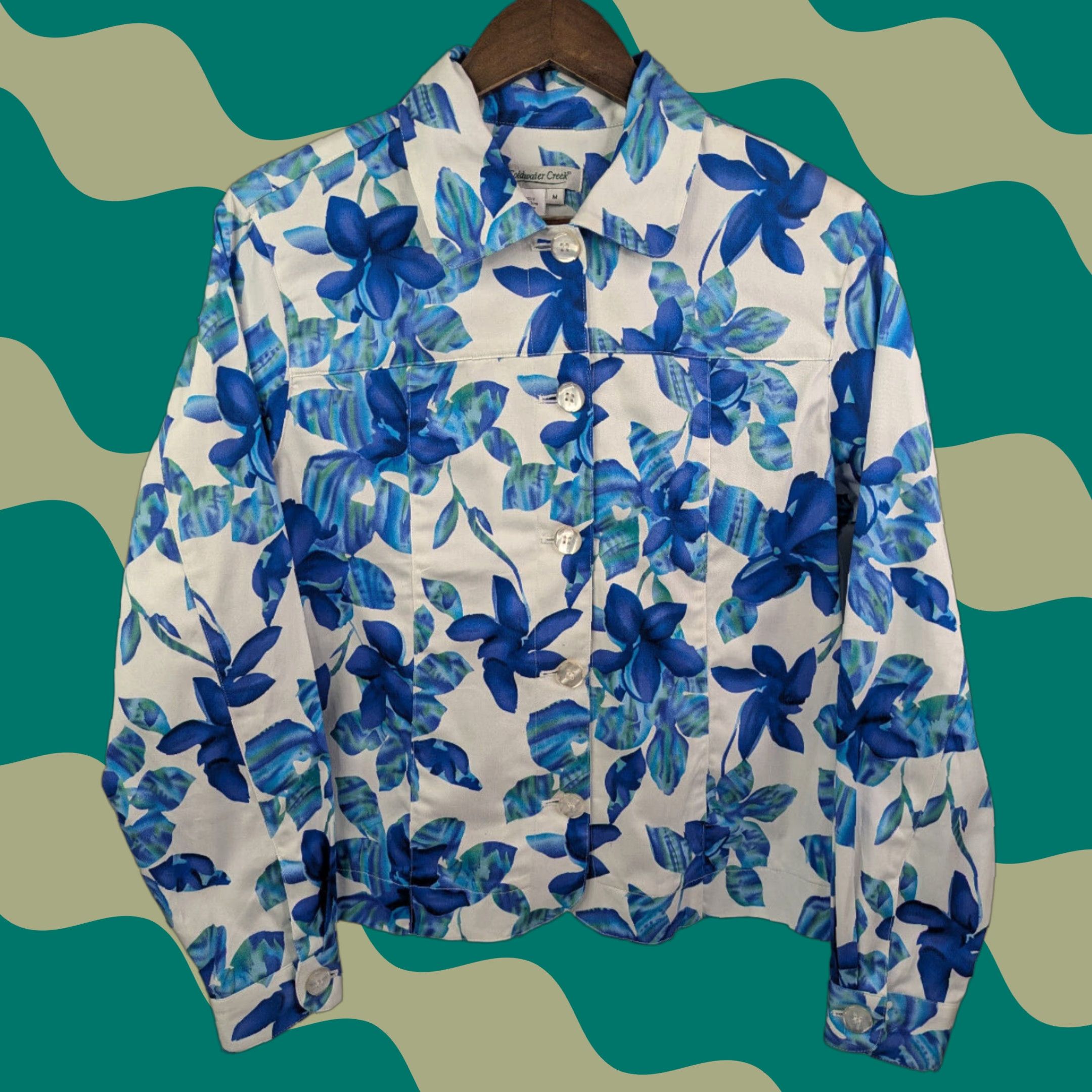 Coldwater Creek Coldwater Creek Jacket Women Size Medium Blue Watercolor Floral Cotton Unlined Size M / US 6-8 / IT 42-44 - 1 Thumbnail